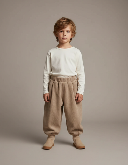 Pantalon Beige Côtelé Ample Enfant Confortable - Cordé