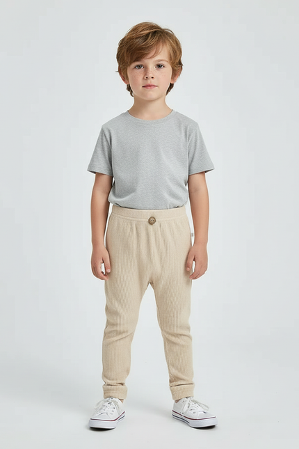Pantalon Beige Côtelé Élastique Décontracté Enfant - Maille