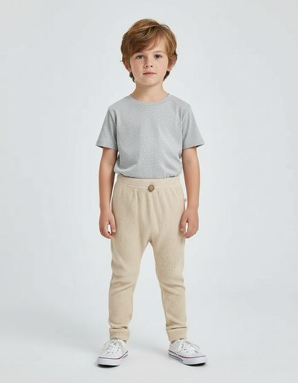 Pantalon Beige Côtelé Élastique Décontracté Enfant - Maille