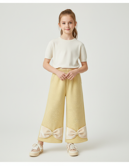 Pantalon Beige Large Nœud Velours Polaire Fille - Molleton