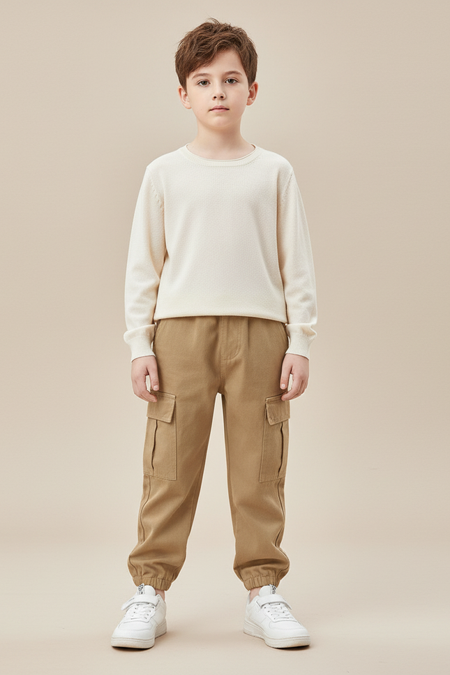 Pantalon Beige Cargo Ample Décontracté Enfant Garçon - Toile