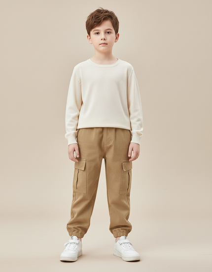 Pantalon Beige Cargo Ample Décontracté Enfant Garçon - Toile