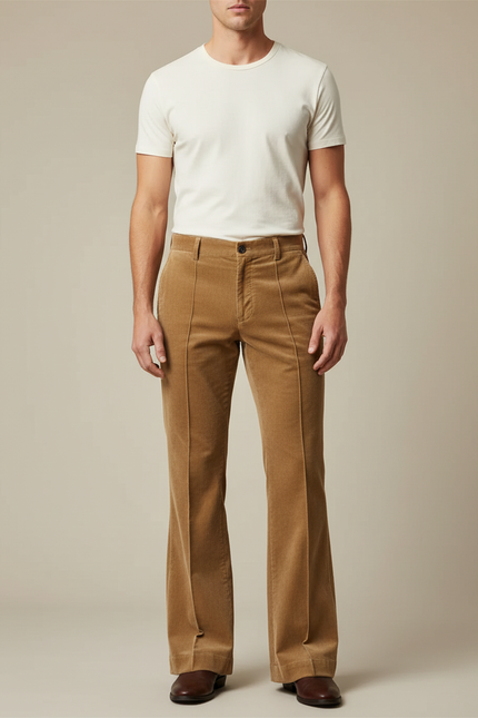 Pantalon Beige Côtelé Évasé Homme Décontracté - Camel Cordé