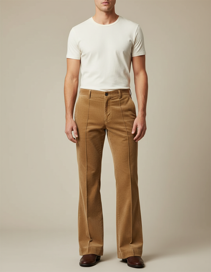 Pantalon Beige Côtelé Évasé Homme Décontracté - Camel Cordé