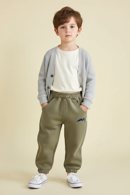 Pantalon Beige Molleton Sport Enfant Garçon Dinosaure - Kaki