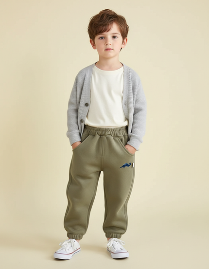Pantalon Beige Molleton Sport Enfant Garçon Dinosaure - Kaki