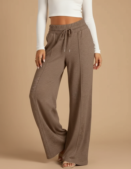 Pantalon Beige Ample Fluide Décontracté Cordon Femme - Marron Molleton