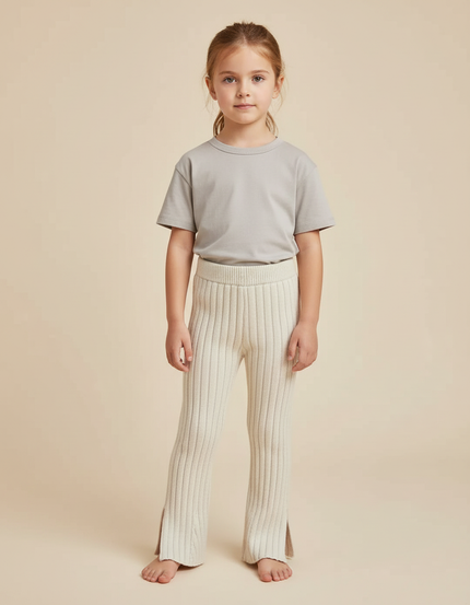 Pantalon Beige Tricoté Côtelé Évasé Enfant Doux - Maille