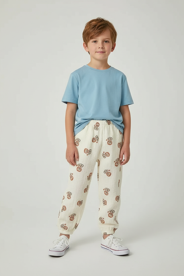 Pantalon Beige Imprimé Oursons Ample Enfant Coton