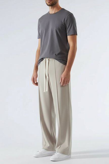 Pantalon Large Fluide Beige - Polyester