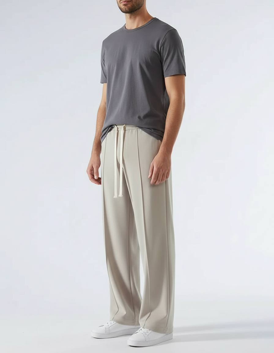 Pantalon Large Fluide Beige - Polyester