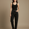 Pantalon Beige Noir Ample Taille Haute Femme - Jean