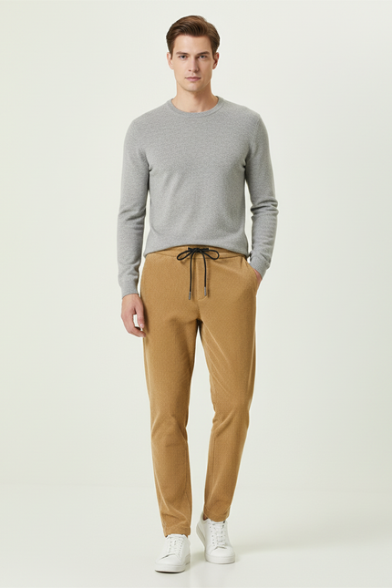 Pantalon Beige Côtelé Homme Cordon Décontracté Élastique - Camel Cordé