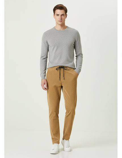 Pantalon Beige Côtelé Homme Cordon Décontracté Élastique - Camel Cordé