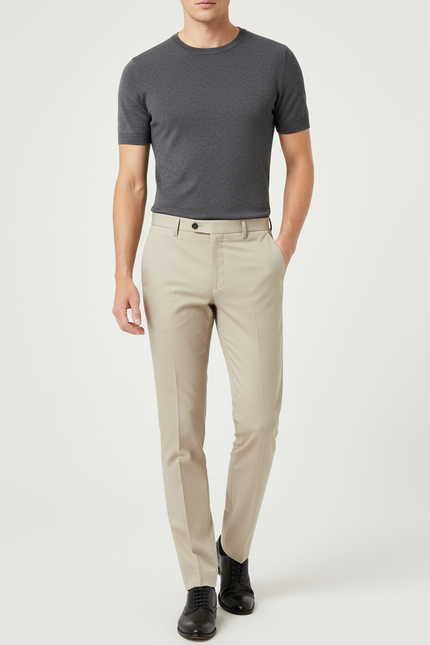 Pantalon Beige Homme Droit Élégant Classique Slim - Gabardine