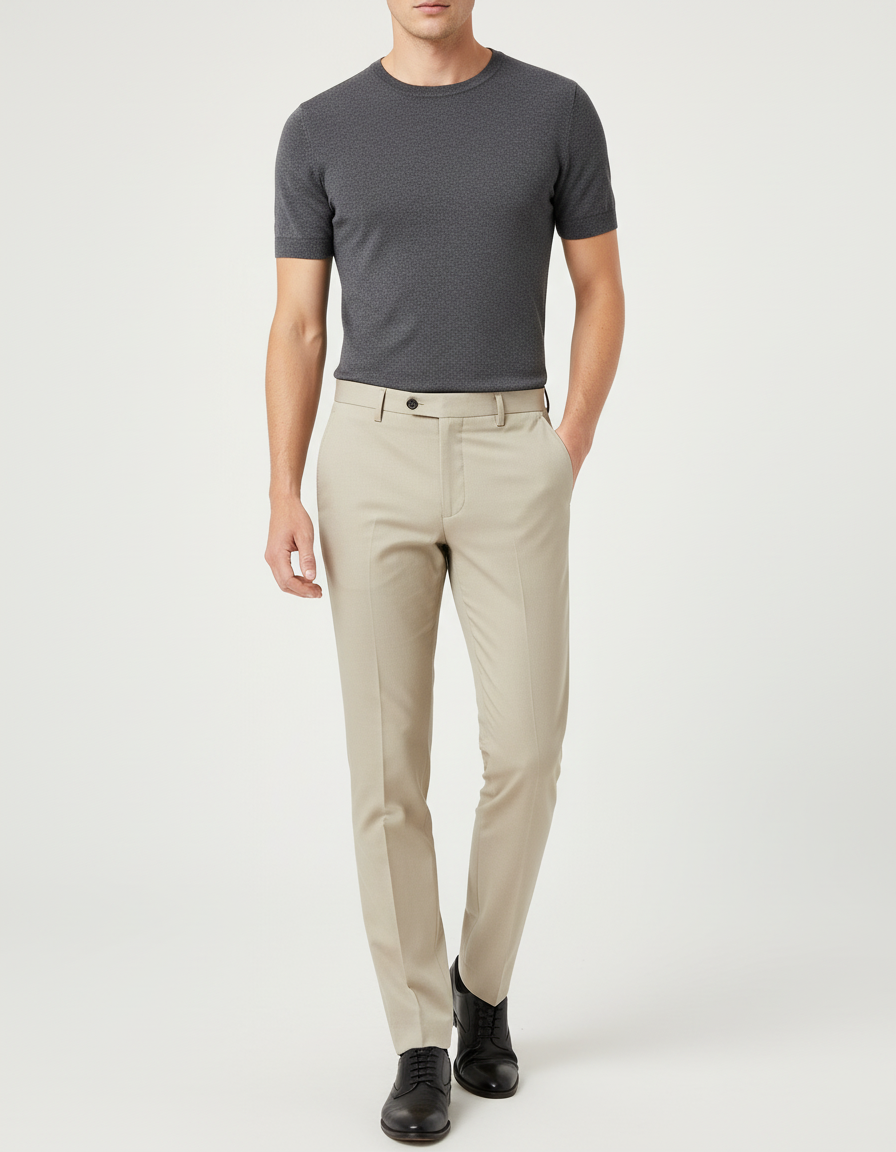 Pantalon Beige Homme Droit Élégant Classique Slim - Gabardine