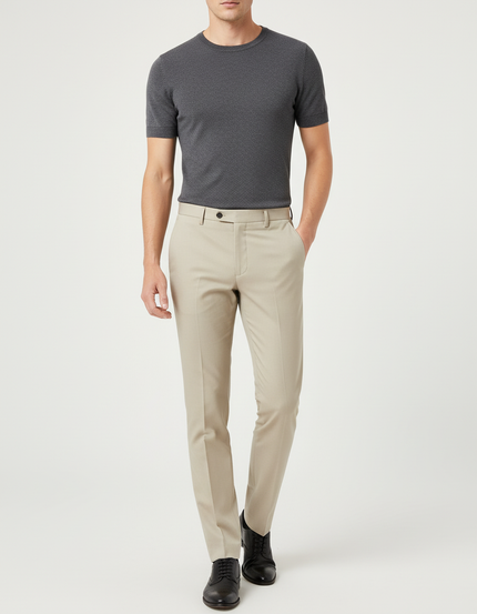 Pantalon Beige Homme Droit Élégant Classique Slim - Gabardine