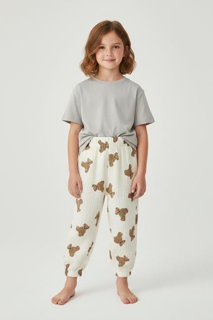 Pantalon Beige Oursons Coton Ample Confort Enfant