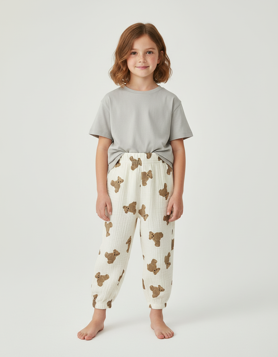 Pantalon Beige Oursons Coton Ample Confort Enfant