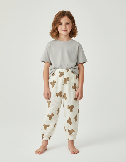 Pantalon Beige Oursons Coton Ample Confort Enfant