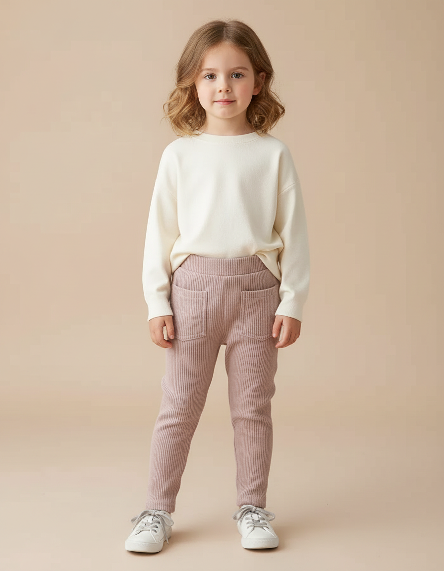 Pantalon Beige Côtelé Enfant Confortable - Rose Maille