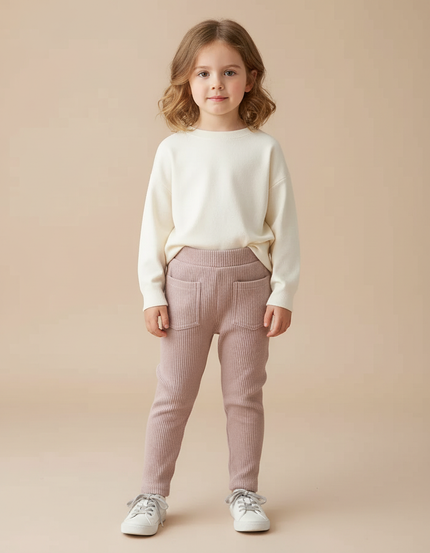 Pantalon Beige Côtelé Enfant Confortable - Rose Maille