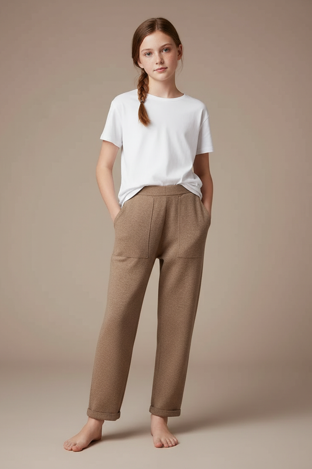 Pantalon Beige Cachemire Tricoté Ample Confortable Fille - Molleton
