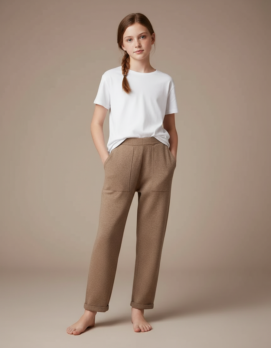Pantalon Beige Cachemire Tricoté Ample Confortable Fille - Molleton