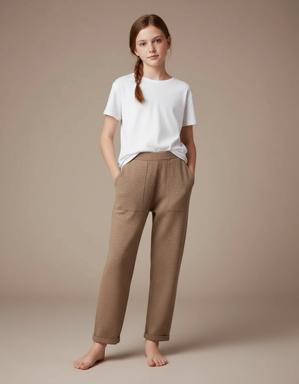 Pantalon Beige Cachemire Tricoté Ample Confortable Fille - Molleton