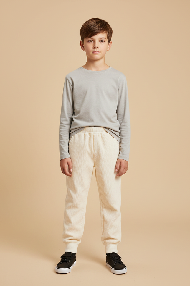 Pantalon Beige Côtelé Ample Confortable Enfant - Cordé