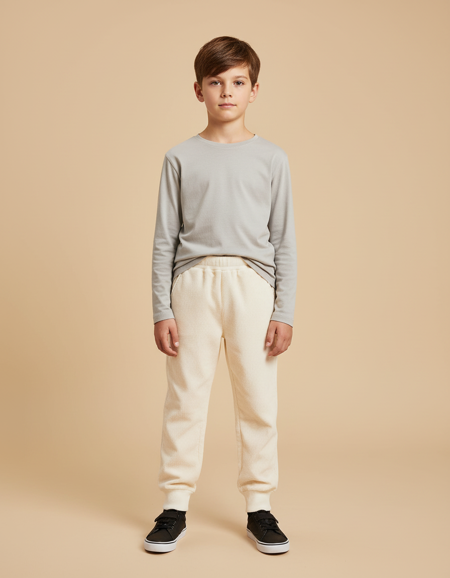 Pantalon Beige Côtelé Ample Confortable Enfant - Cordé