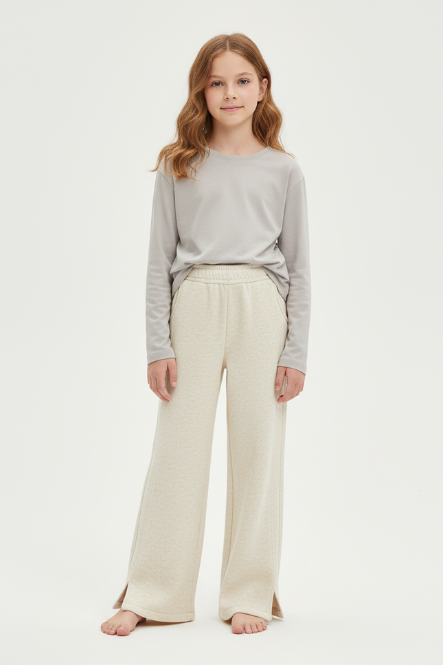 Pantalon Beige Ample Moelleux Hiver Enfant - Molleton