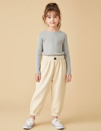 Pantalon Beige Côtelé Ample Élastique Confort Enfant - Cordé