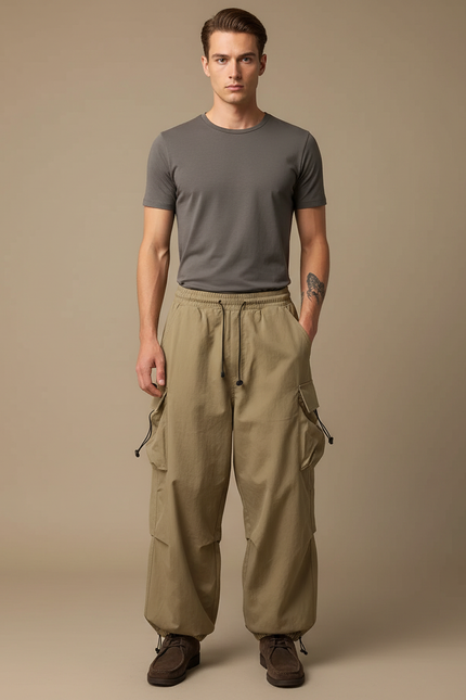 Pantalon Cargo Large Beige - Kaki Polyester