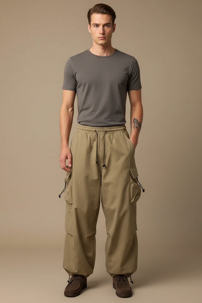 Pantalon Cargo Large Beige - Kaki Polyester