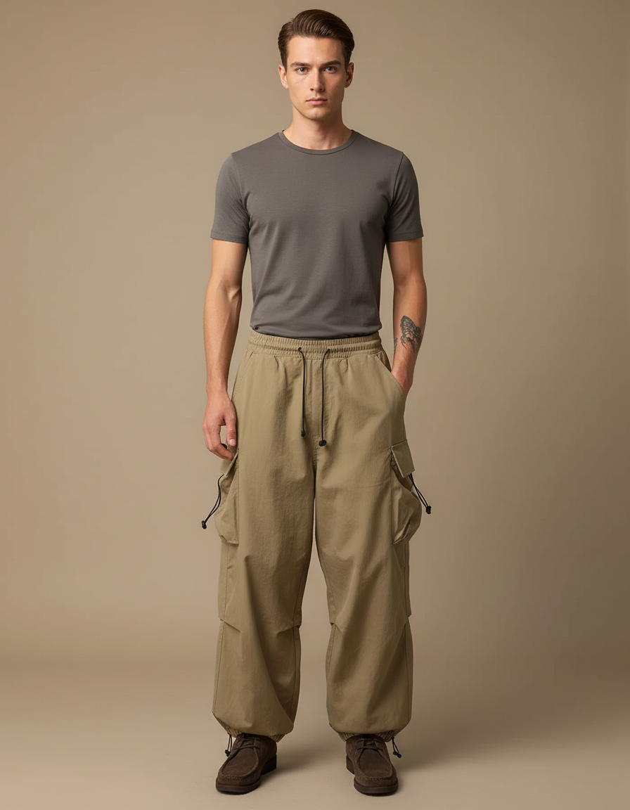 Pantalon Cargo Large Beige - Kaki Polyester