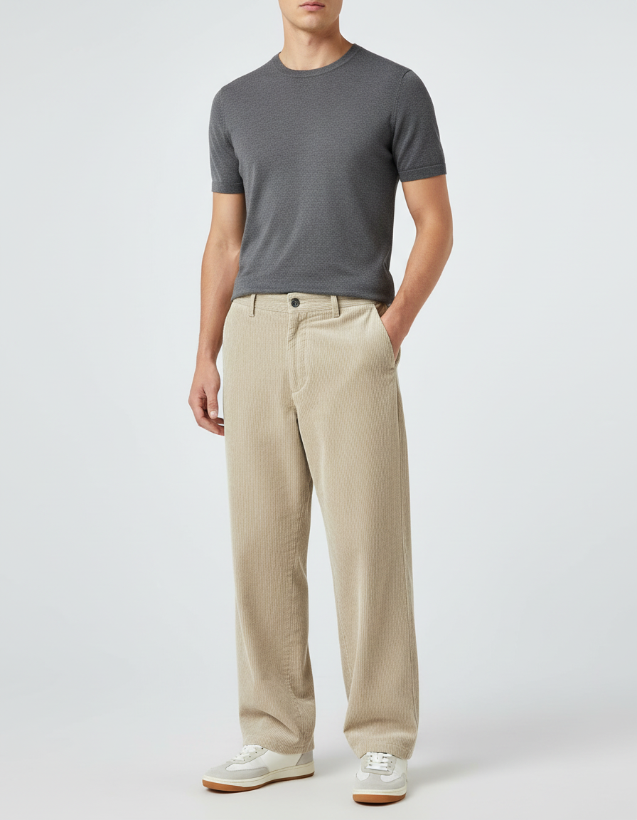 Pantalon Velours Cotelé Beige - Cordé