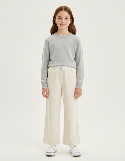 Pantalon Beige Côtelé Ample Décontracté Enfant Large - Cordé