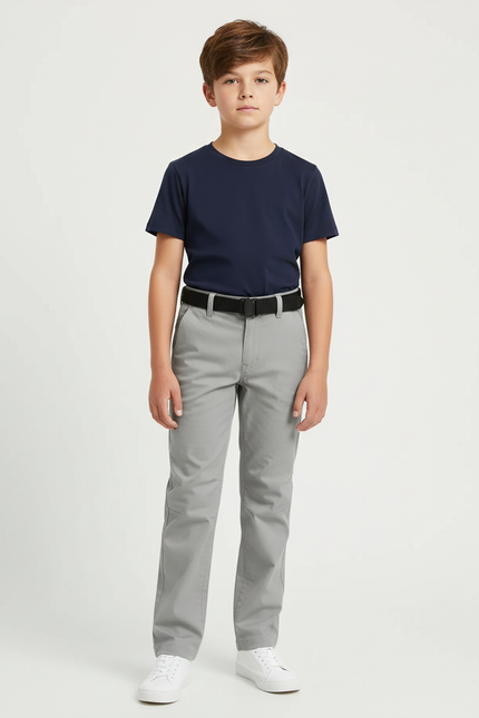 Pantalon Beige Droit Coton Décontracté Garçon - Gris