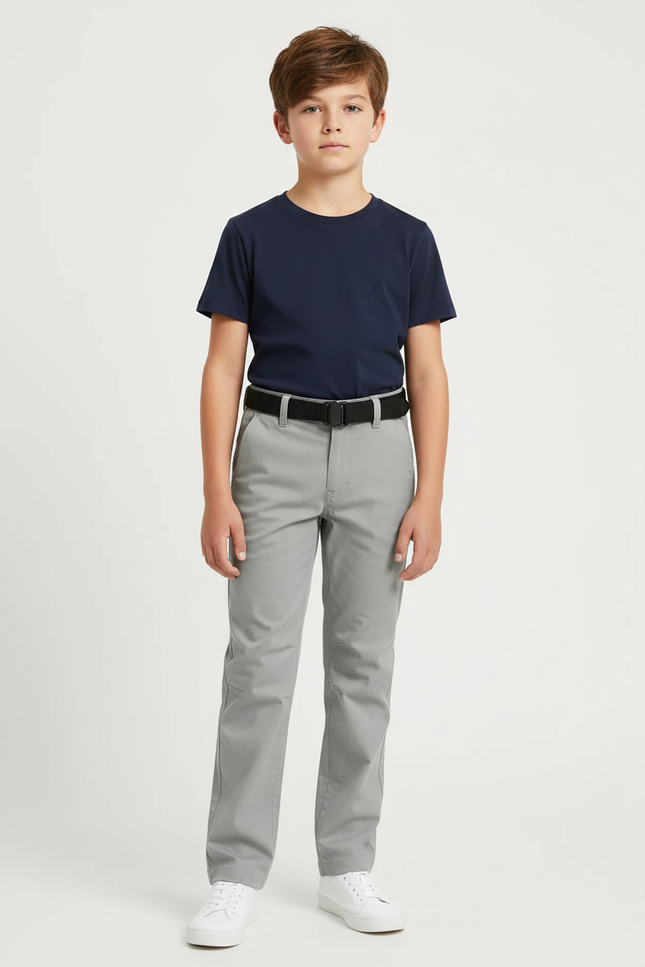Pantalon Beige Droit Coton Décontracté Garçon - Gris