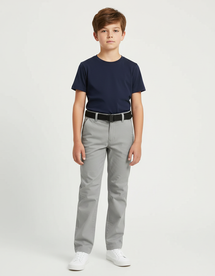 Pantalon Beige Droit Coton Décontracté Garçon - Gris