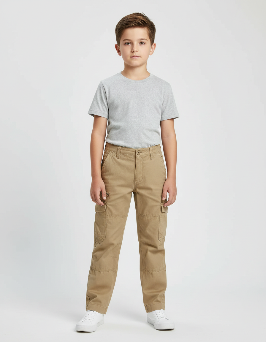 Pantalon Beige Cargo Coton Enfant Décontracté