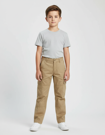 Pantalon Beige Cargo Coton Enfant Décontracté