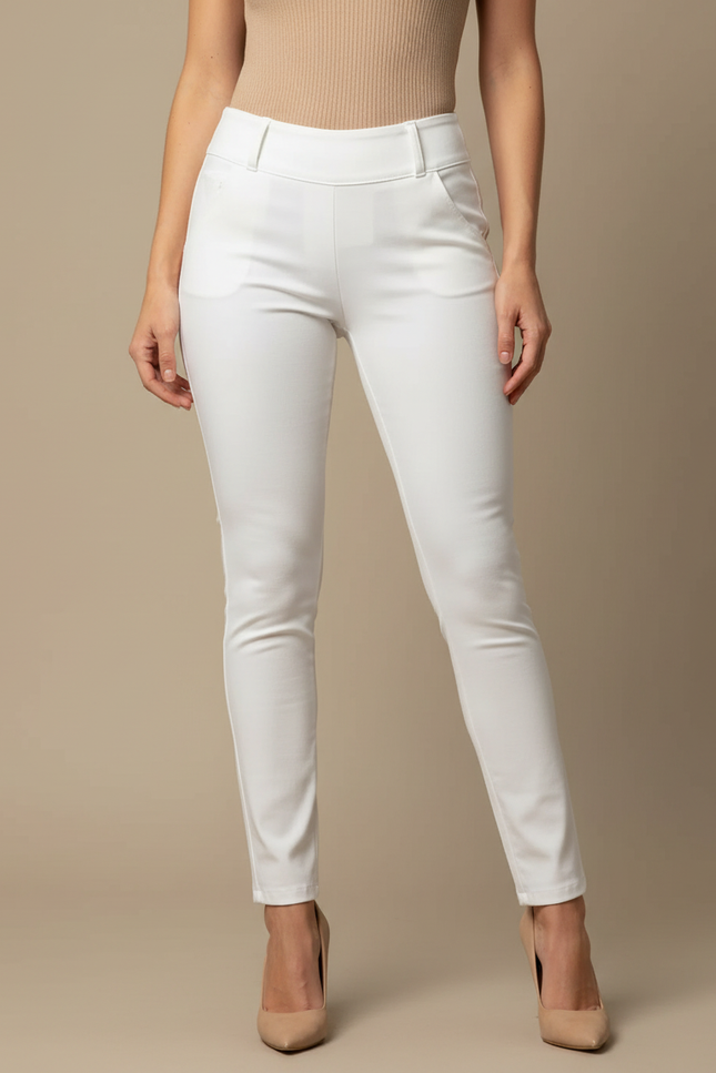Pantalon Beige Slim Taille Haute Femme - Blanc Simili cuir
