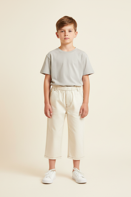 Pantalon Beige Ample Surpiqûres Décontracté Enfant - Toile