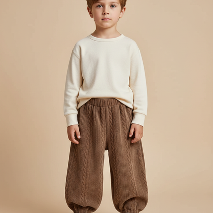Pantalon Beige Côtelé Ample Garçon Hiver - Marron Maille
