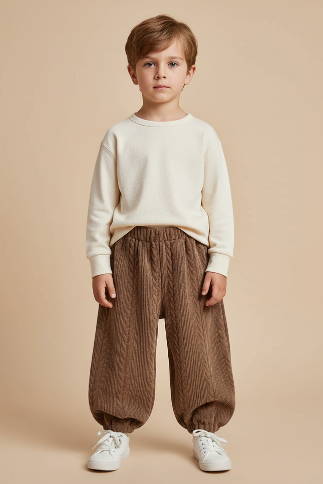 Pantalon Beige Côtelé Ample Garçon Hiver - Marron Maille