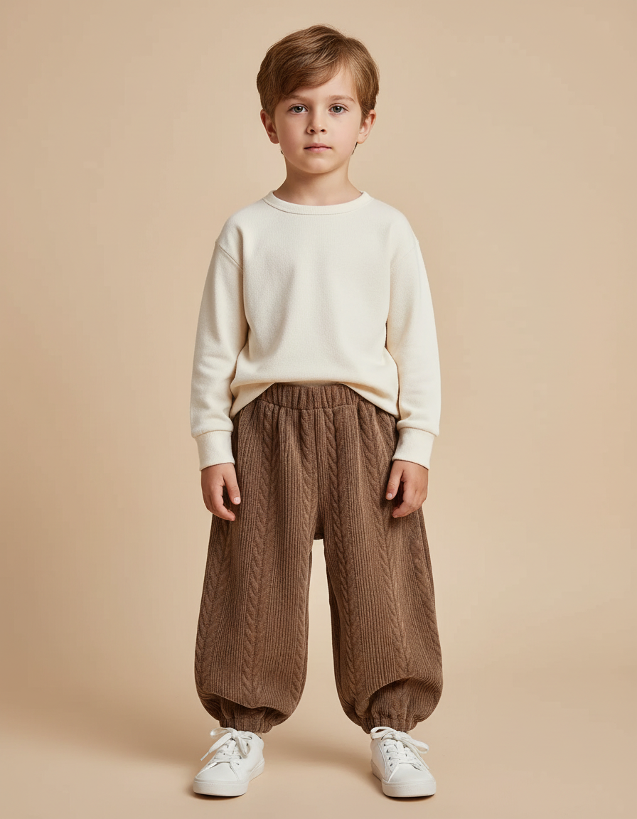 Pantalon Beige Côtelé Ample Garçon Hiver - Marron Maille