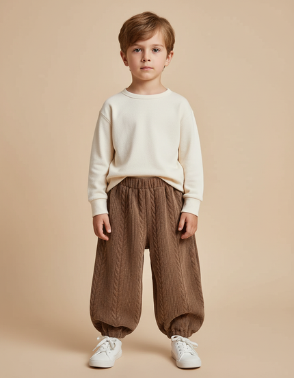 Pantalon Beige Côtelé Ample Garçon Hiver - Marron Maille