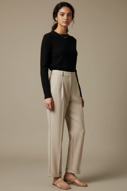 Pantalon En Laine Beige